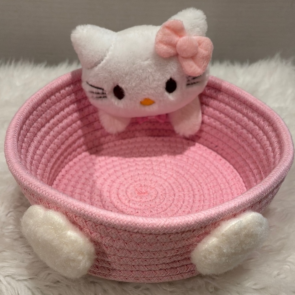 Hello Kitty Plush and Woven Toys Basket NWOT